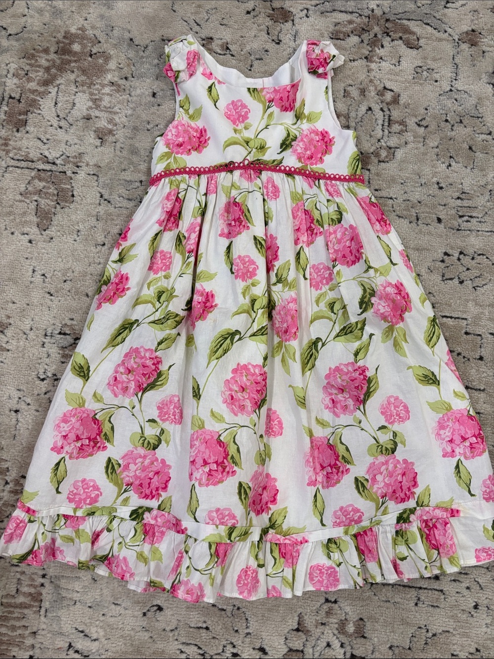Laura Ashley Girls Pink Hydrangea Floral Sundress - Sleeveless Summer Dress